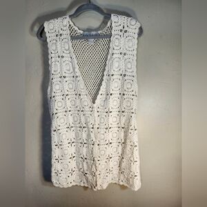 Style New York Granny Square Vest Crochet Lace White Button Down Sz M